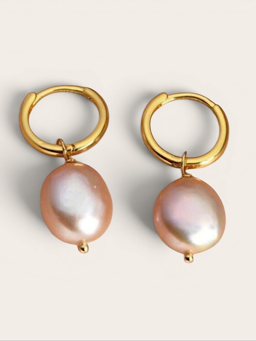 Freshwater Pink Pearl Earrings On 10mm Gold Plated Huggies; NWOT